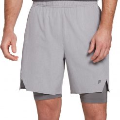 Prince Men's Fashion 9" Double Tennis Shorts For Men Light Heather Grey
